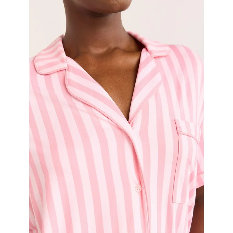 Joyspun Women’s Dreamy Soft Collection Bridal Short Sleeve Knit Notch Collar Top and Shorts Paj... | Walmart (US)