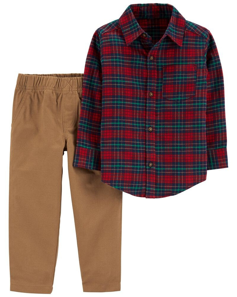2-Piece Plaid Button-Front & Canvas Pant Set | OshKosh B'gosh