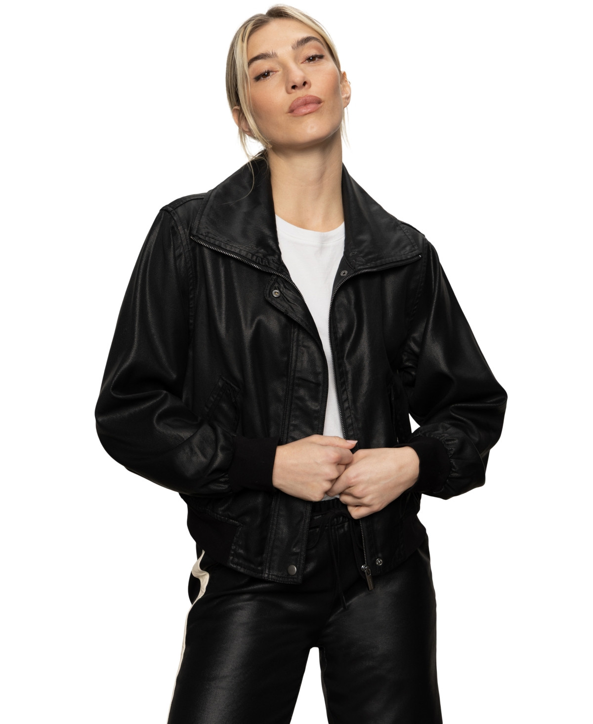 Sanctuary Women's Coated Twill Bomber Jacket - Black | Macy's