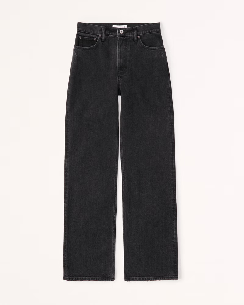 Abercrombie & Fitch Women's Curve Love High Rise 90s Relaxed Jean in Black With Back Destroy - Size  | Abercrombie & Fitch (US)