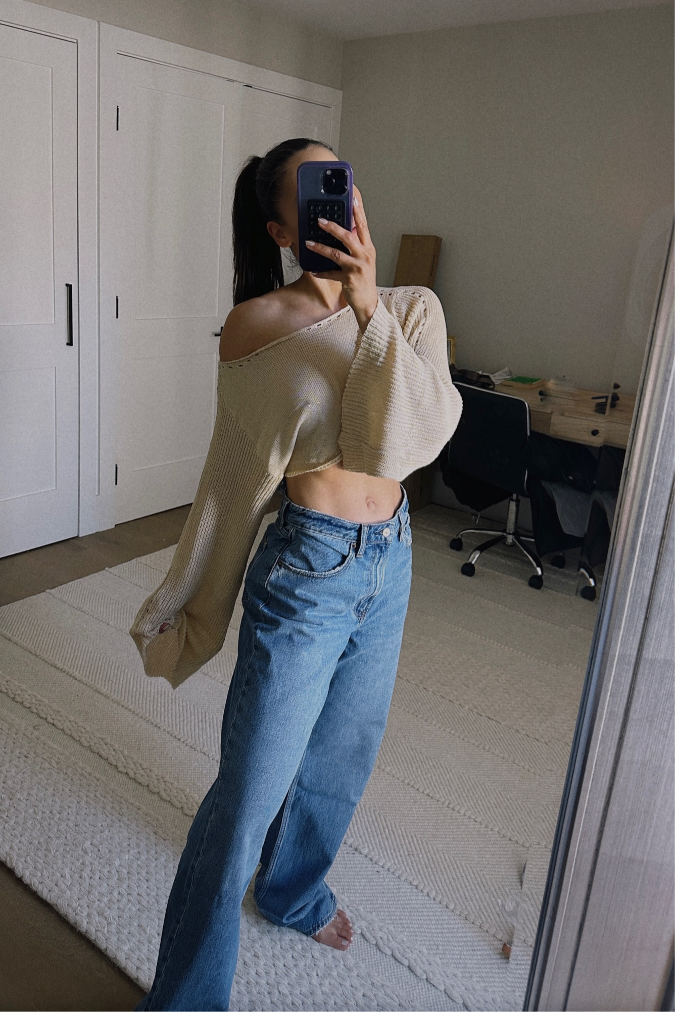 Amazon bell sleeve knit beach summer top and loose Abercrombie jeans #abercrombiejeans #amazon