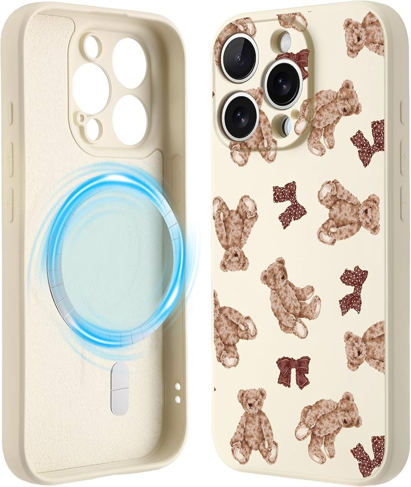 Idocolors Cute Teddy Bear Case for iPhone 15 Pro Max 6.7-Inch, Bow Magnetic Phone Case, Compatibl... | Amazon (US)