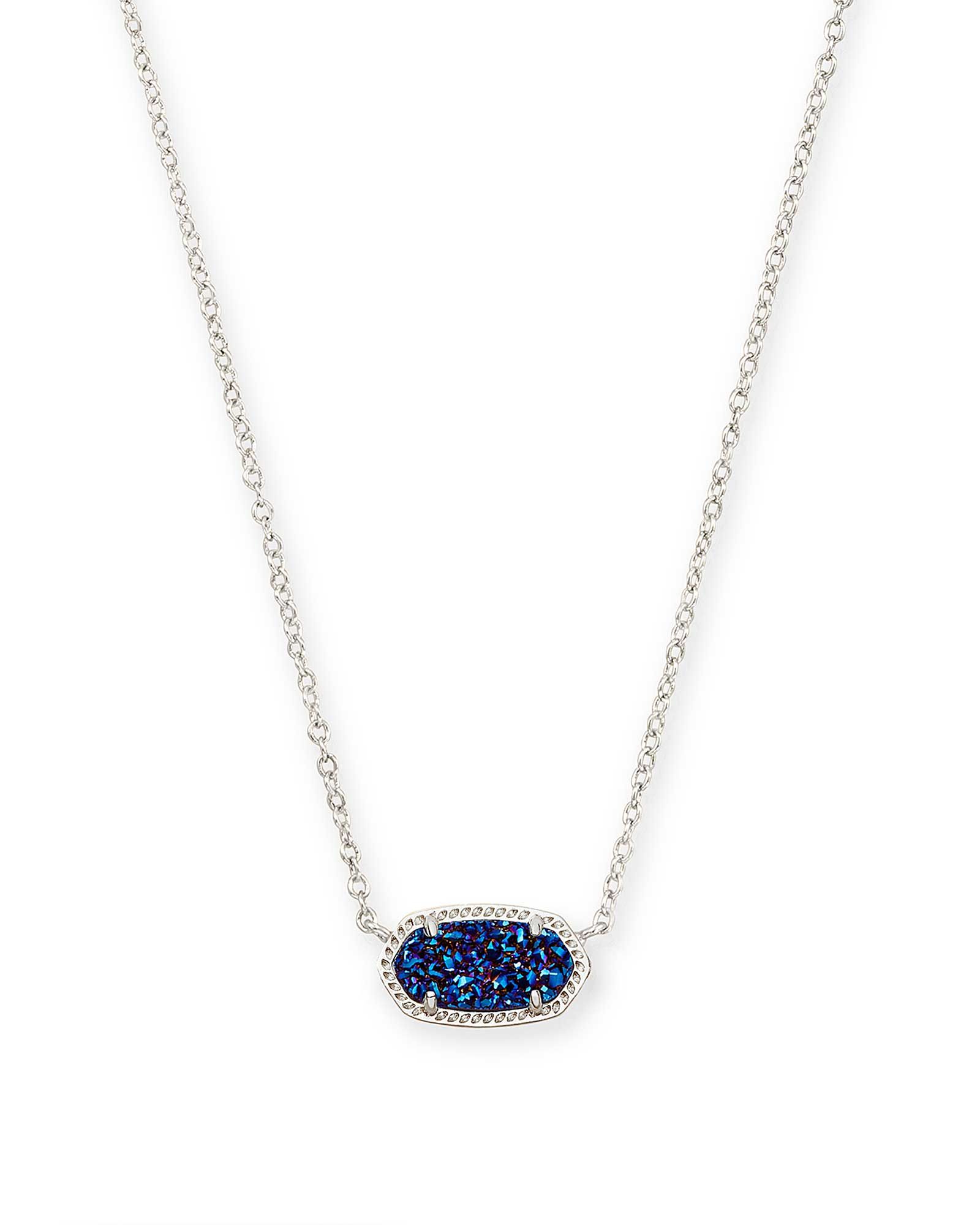 Elisa Silver Pendant Necklace in Indigo Blue Drusy | Kendra Scott
