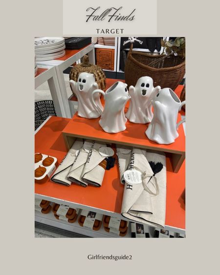 Fall and Halloween decor and serving pieces at Target. Cute ghost stoneware pitchers, appetizer plates, table runners, baskets, trays, wooden coffin serving tray, pillows, ice cube molds and more! 

#LTKfindsunder50 #LTKHalloween #LTKSeasonal