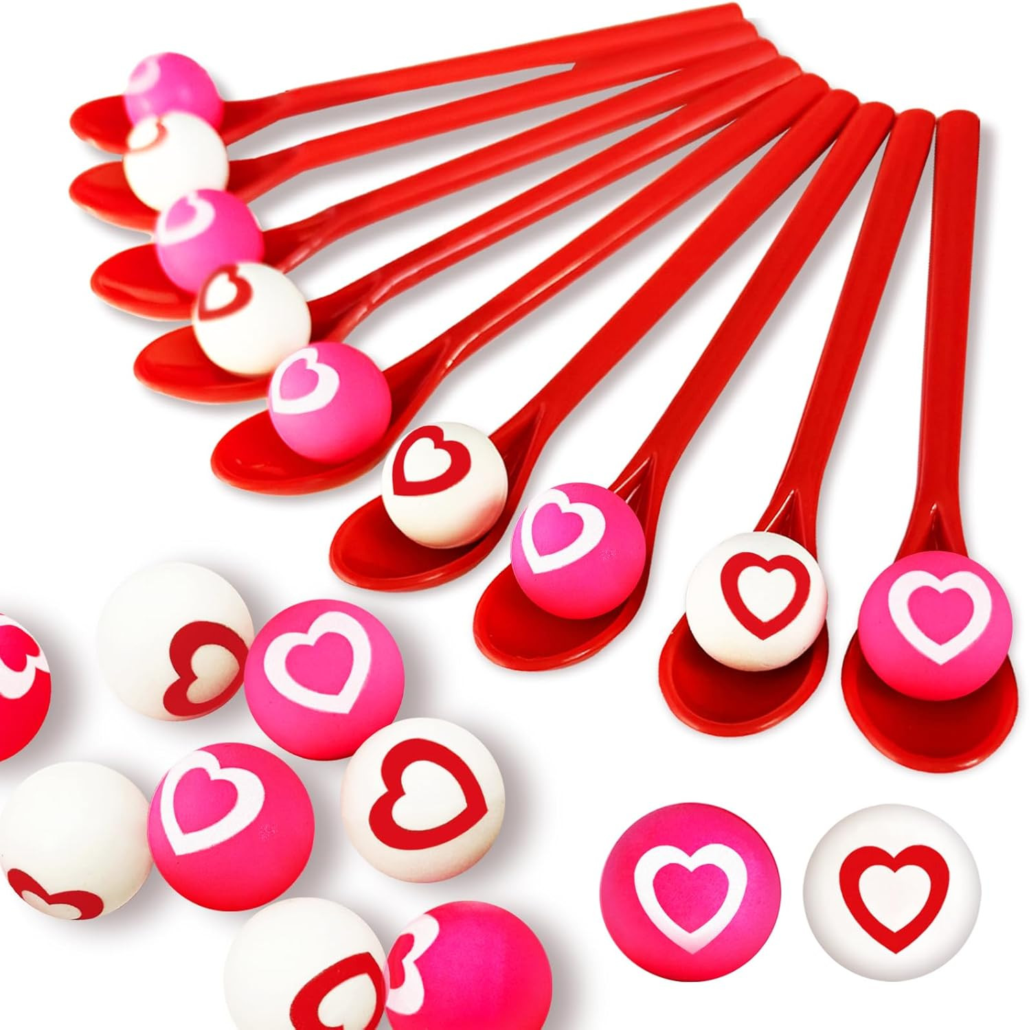 24 Pack Valentine Spoon Relay Race Toy Set,Heart Ball and Spoon Race Game for Kids Adults,Bouncy ... | Amazon (US)