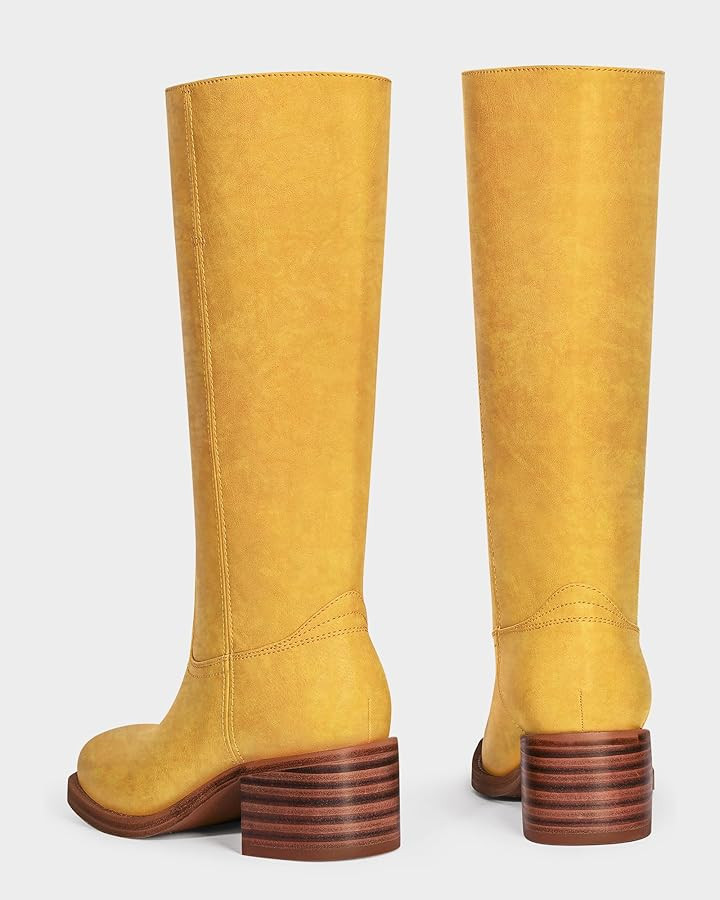 MUCCCUTE Campus Knee High Boots for Women Wide Calf Square Toe Chunky Block Low Heel Tall Long Bo... | Amazon (US)