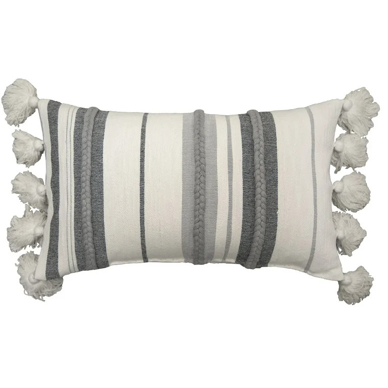 Better Homes & Gardens Decorative Throw Pillow, Stripe Oversize, Oblong, Ivory/Grey, 14'' x 24'',... | Walmart (US)