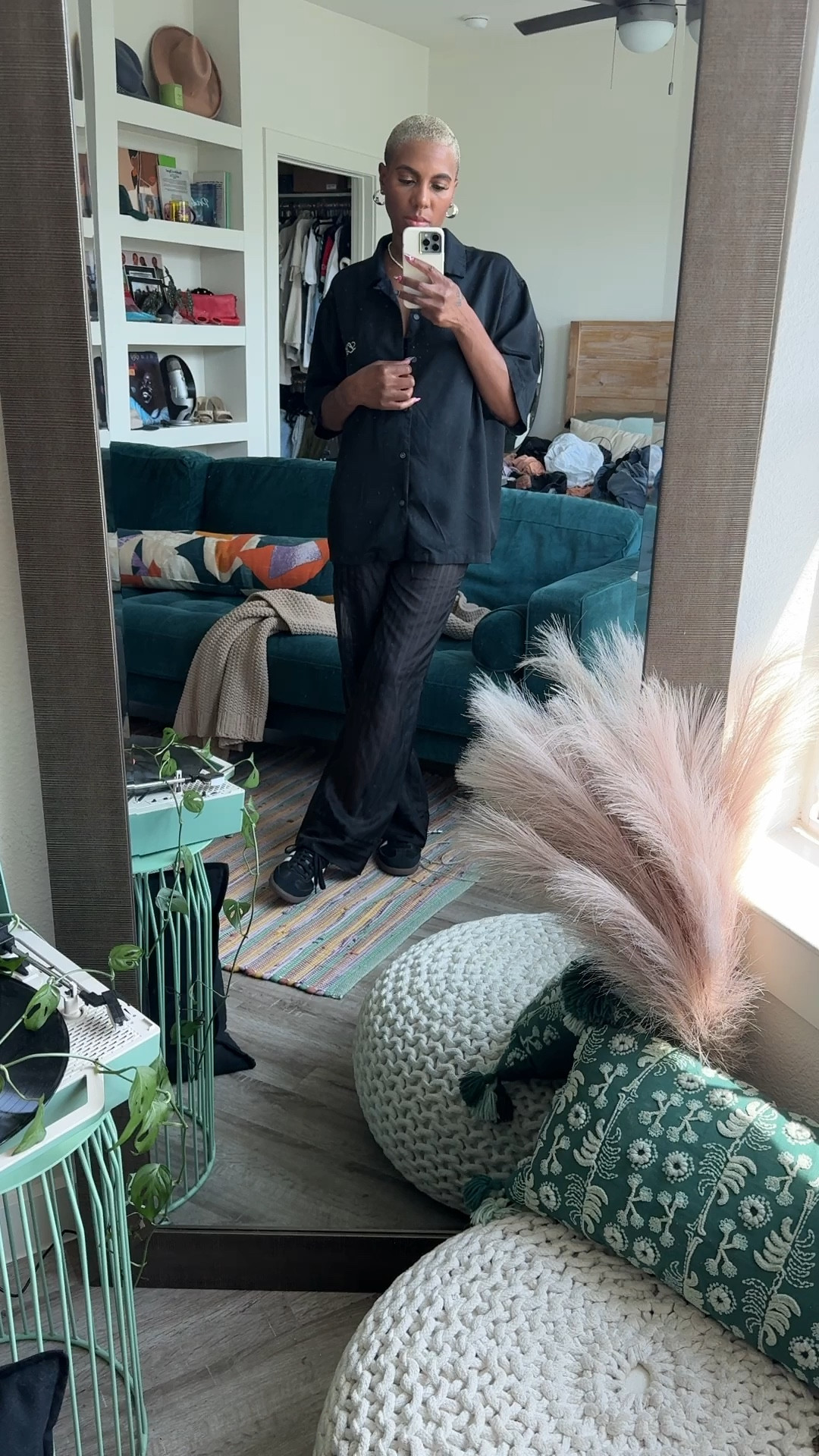 A cookout look. Mixed sheer pants from zara that I thrifted paired with a oversized camp top from pac sun. Men’s section of course. Added some black sambas because I love sneakers.

#LTKFallSale #LTKShoeCrush #LTKFindsUnder100