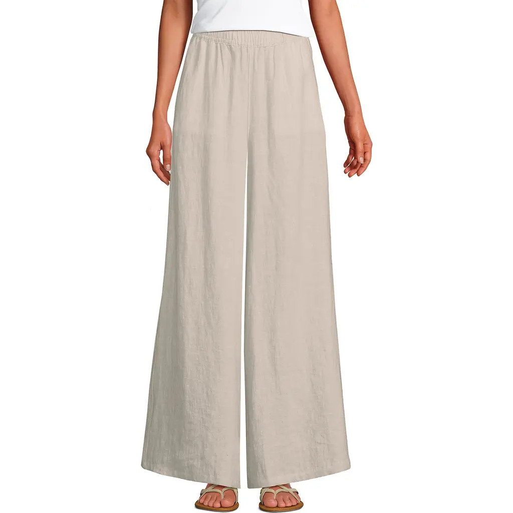 Lands' End Linen High Rise Palazzo Pants in Champagne/linen at Nordstrom, Size X-Small Short | Nordstrom