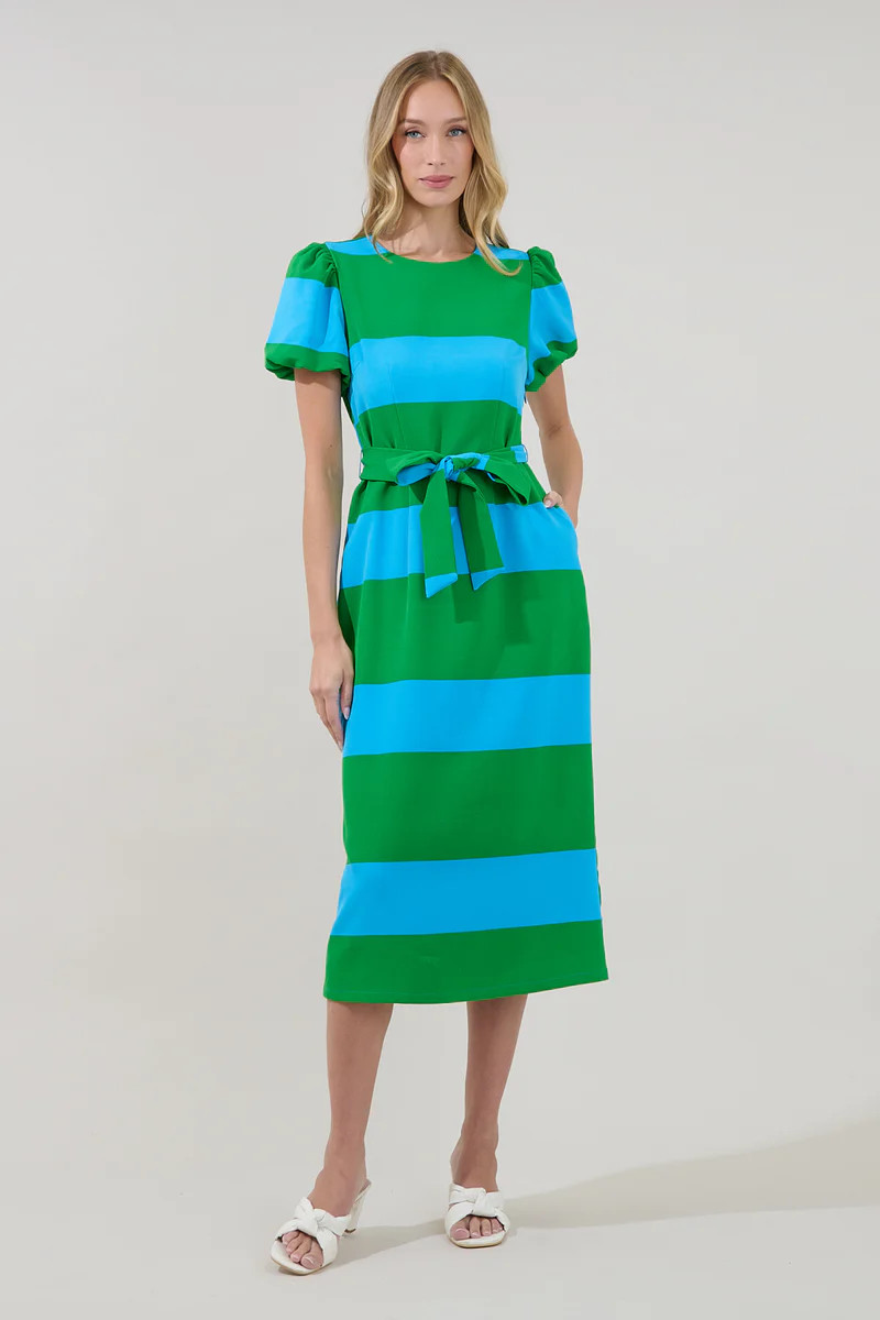 Lolli Stripe Senidy Puff Sleeve Midi Dress | Sugarlips