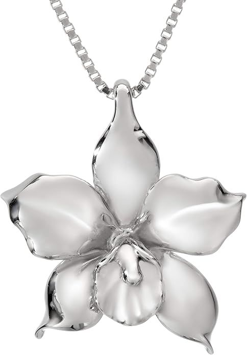 925 Sterling Silver Orchid Flower Necklace Pendant with 18" Box Chain, Nickle Free Hypoallergenic... | Amazon (US)