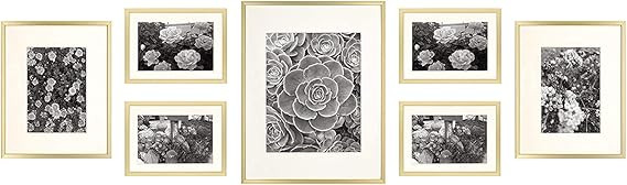 Golden State Art, Gold Metal Wall Photo Frame Collection, Set of 7, Aluminum Photo Frame with Ivo... | Amazon (US)