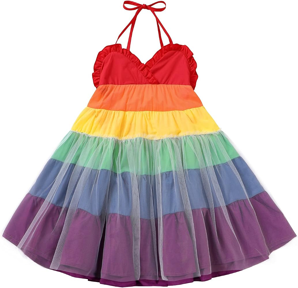 Baby Girls Rainbow Dress Toddler Princess Sleeveless Halter Beach Tutu Sundress | Amazon (US)