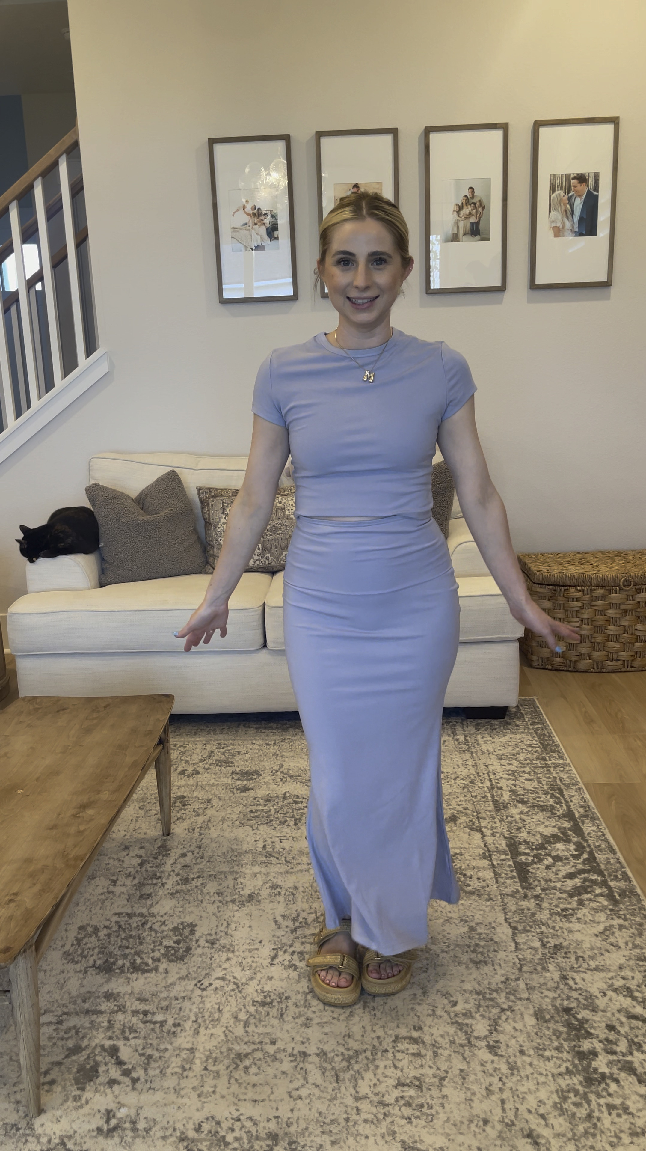 Amazon two piece skirt set - wearing a small. Super stretchy and soft! Would work with a bump too. My sandals are on repeat from Amazon 

#LTKStyleTip #LTKVideo #LTKFindsUnder50