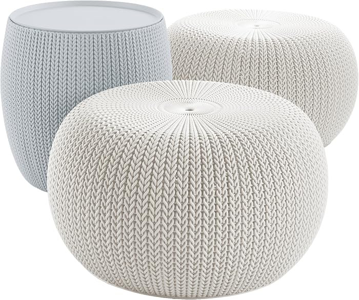 Keter Urban Knit Pouf Ottoman Set of 2 with Storage Table for Patio and Room D\u00e9cor - Perfect... | Amazon (US)