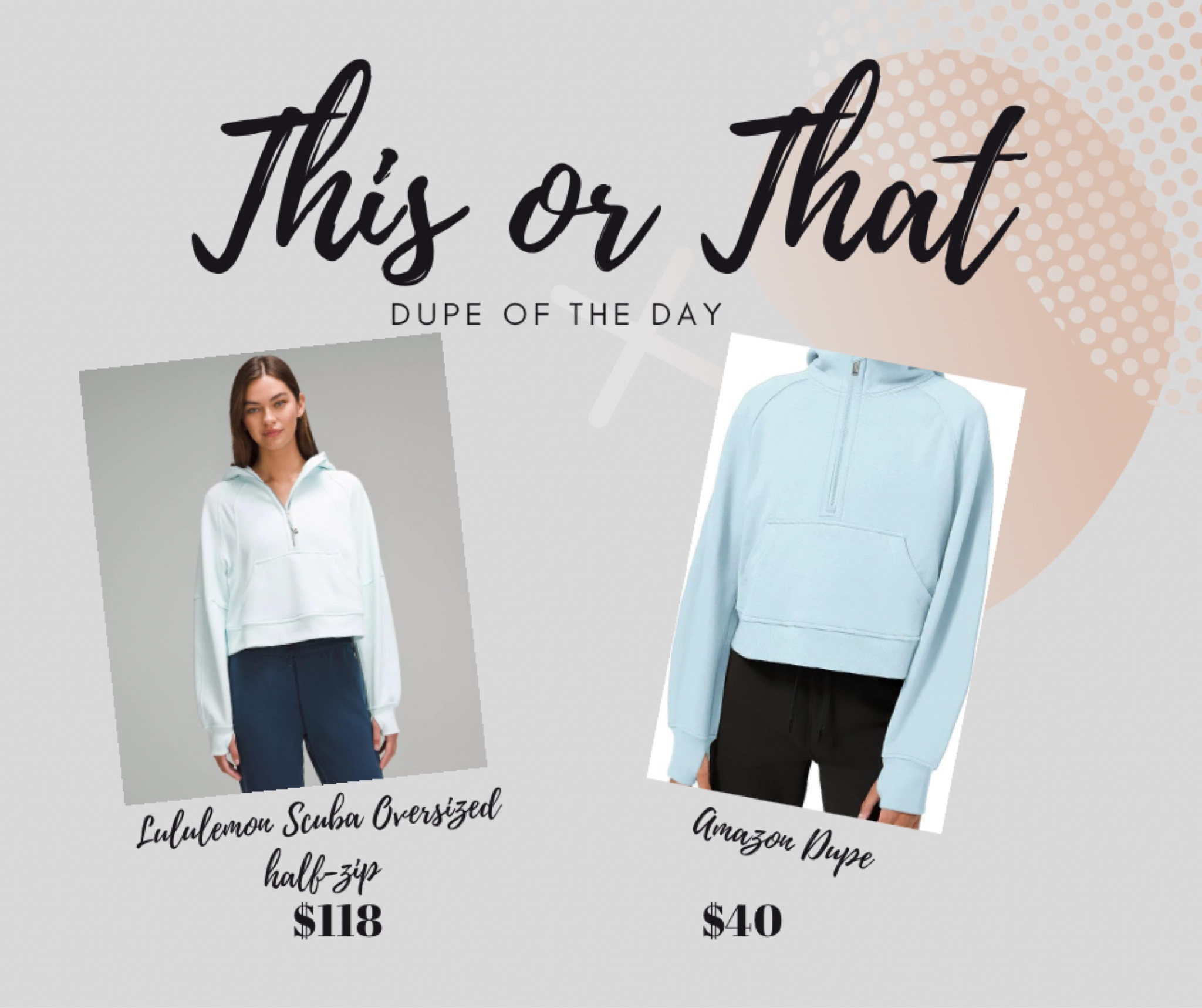 Dupe of the Day!
Lululemon vs Amazon
$118 vs $40

#LTKstyletip #LTKfitness #LTKsalealert