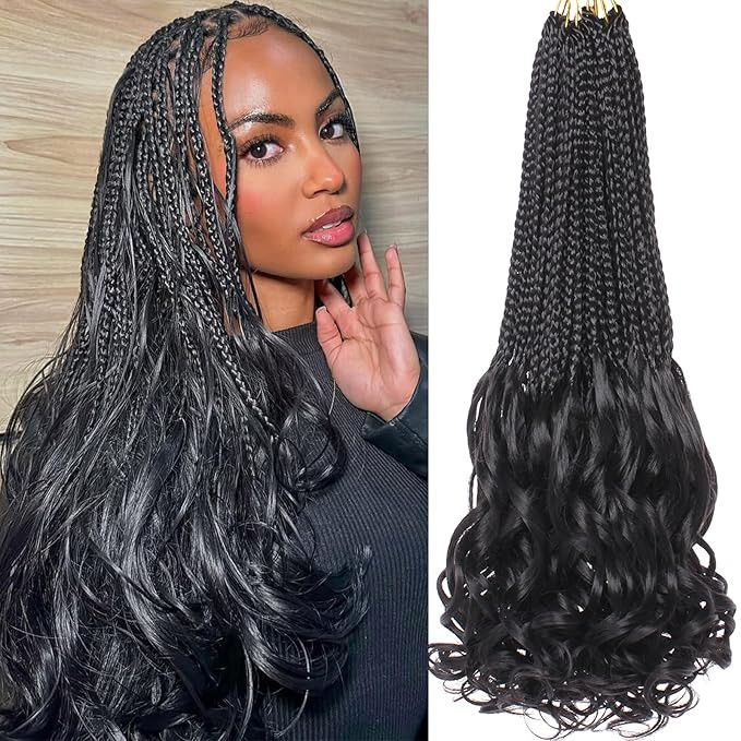 COOKOO 18 Inch 9 Pack (15 Strands/PCS) Pre Looped French Curly Box Braids Crochet Hair Natural Bl... | Amazon (US)