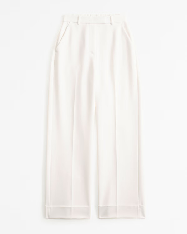 Curve Love Cuffed Hem Tailored Wide Leg Pant | Abercrombie & Fitch (UK)