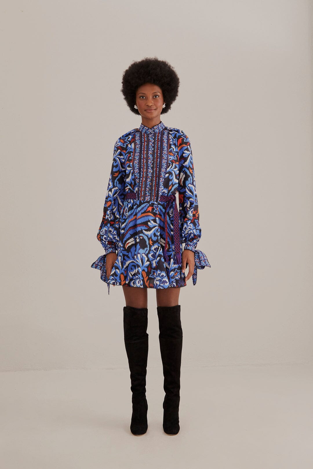 black toucans scarf long sleeve mini dress | FarmRio (US)