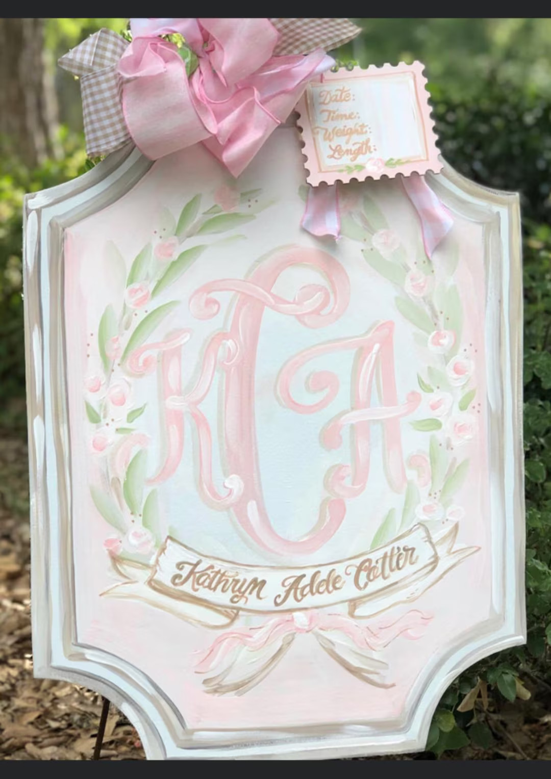 Baby Girl Hanger Nursery Door Hospital Door Hanger Soft Pink Green Wreath & Rose Buds Blossom Bab... | Etsy (US)