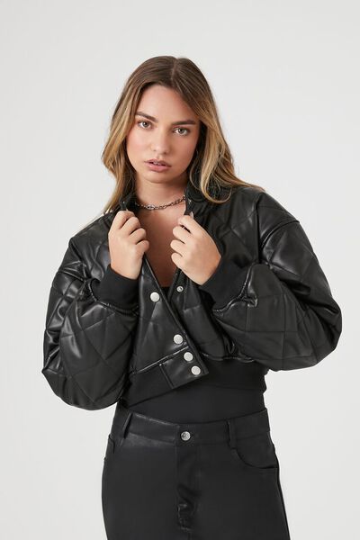 Faux Leather Cropped Bomber Jacket | Forever 21 (US)