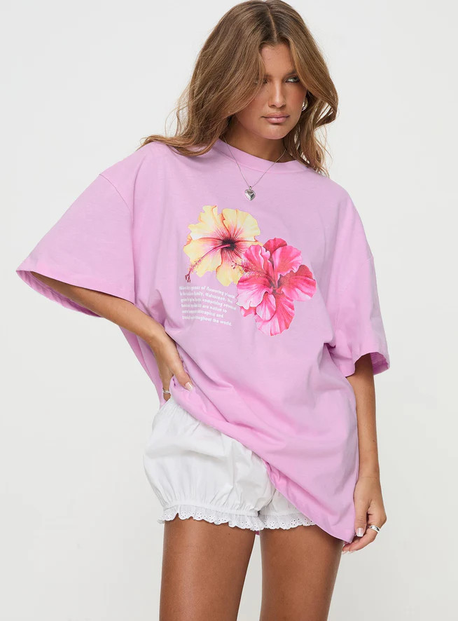 Hibiscus Haven Oversized Tee Pink | Princess Polly US