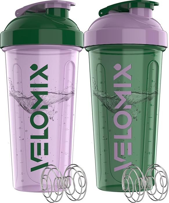 VELOMIX -2 Pack- 28 oz Protein Shaker Bottles for Protein Mixes - 2x Wire Whisk | Leak Proof Shak... | Amazon (US)