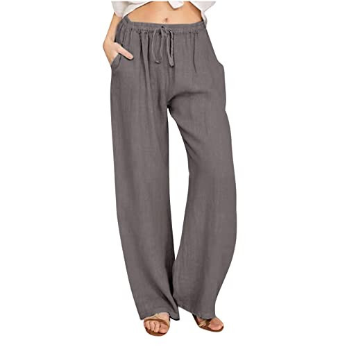 Generic Clearance Warehouse Deals Under 20 Linen Pants Women Capri Cotton Summer Pants Women Womens Linen Pants Xs Womens Trouser Linen Drawstring Pants Women Linen Blend, Small, A01_dark Gray | Amazon (US)