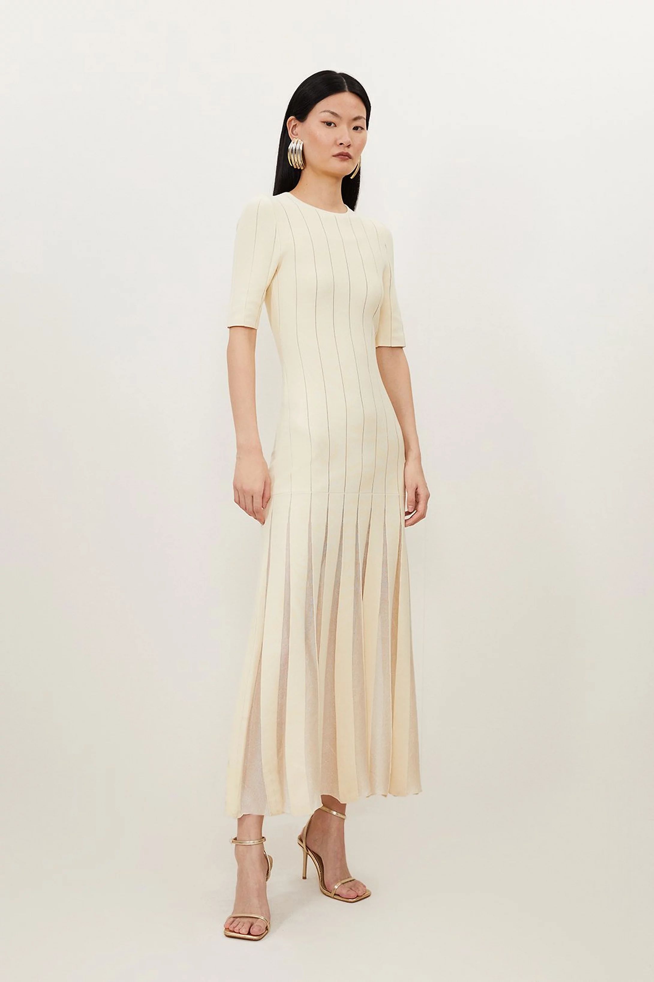 Viscose Blend Filament Full Skirt Knit Midi Dress | Karen Millen US