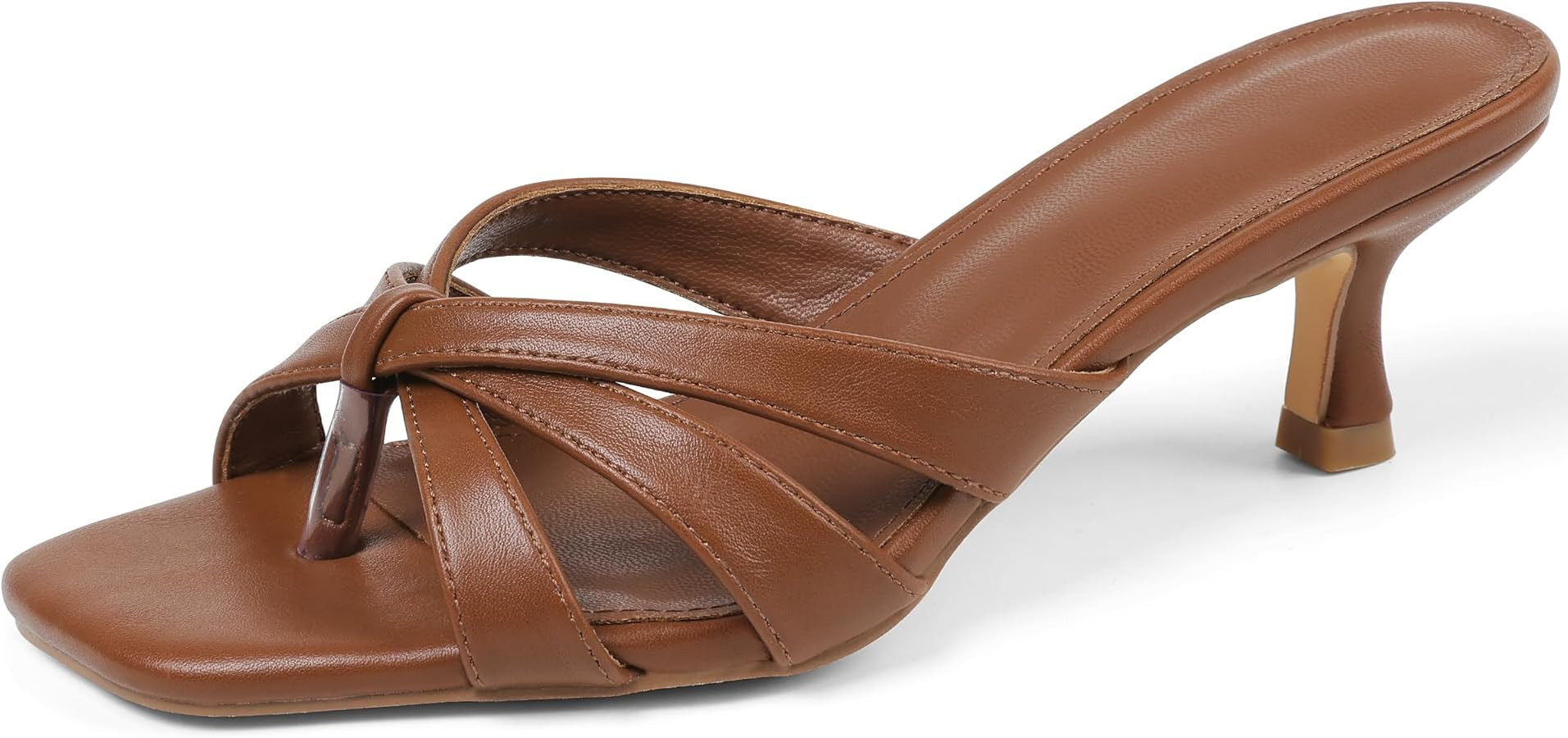 femflame Black Kitten Heels for Women Flip Flops Strappy Heels Summer Square Open Toe Slides Mule... | Amazon (US)