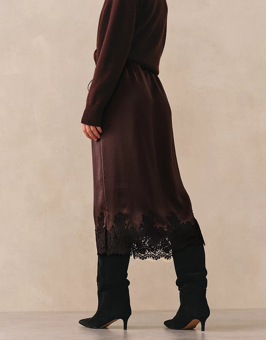 Double Satin Appliqué Lace Skirt | The White Company UK & ROW