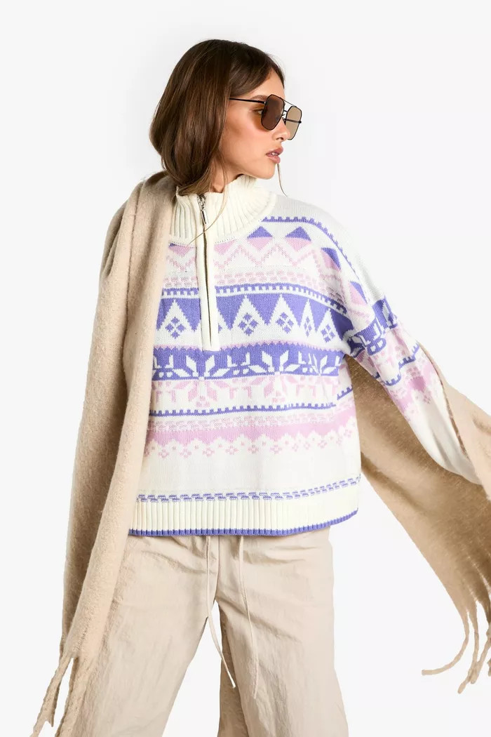 Christmas Fairisle Zip Up Knitted Jumper | Boohoo.com (UK & IE)