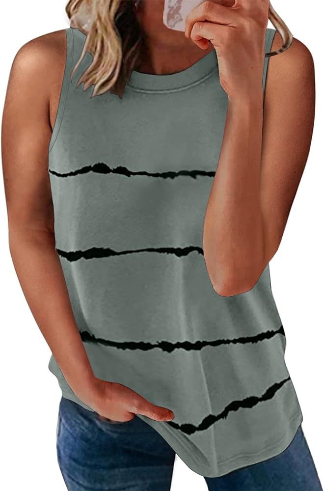 Biucly Women's Crewneck Tank Tops Casual Loose Sleeveless Blouse Shirts | Amazon (US)