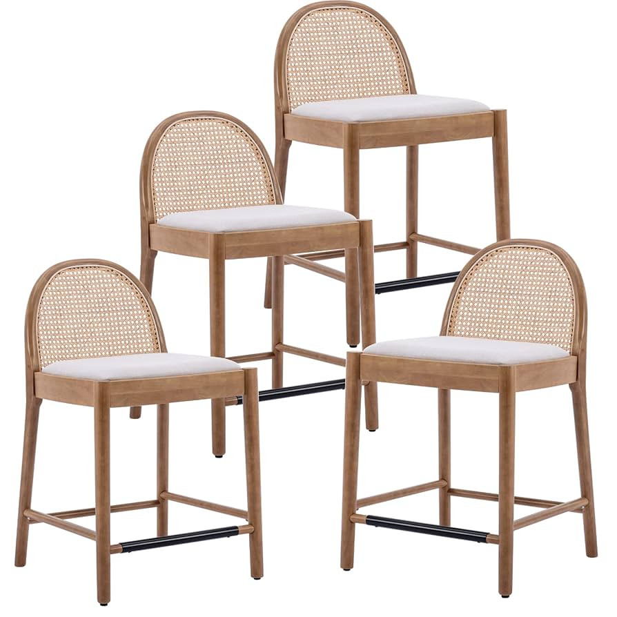 HEAH-YO Rattan Bar Stools Set of 4, Modern 30 Inches Counter Height Bar Stools with Rattan Backre... | Amazon (US)