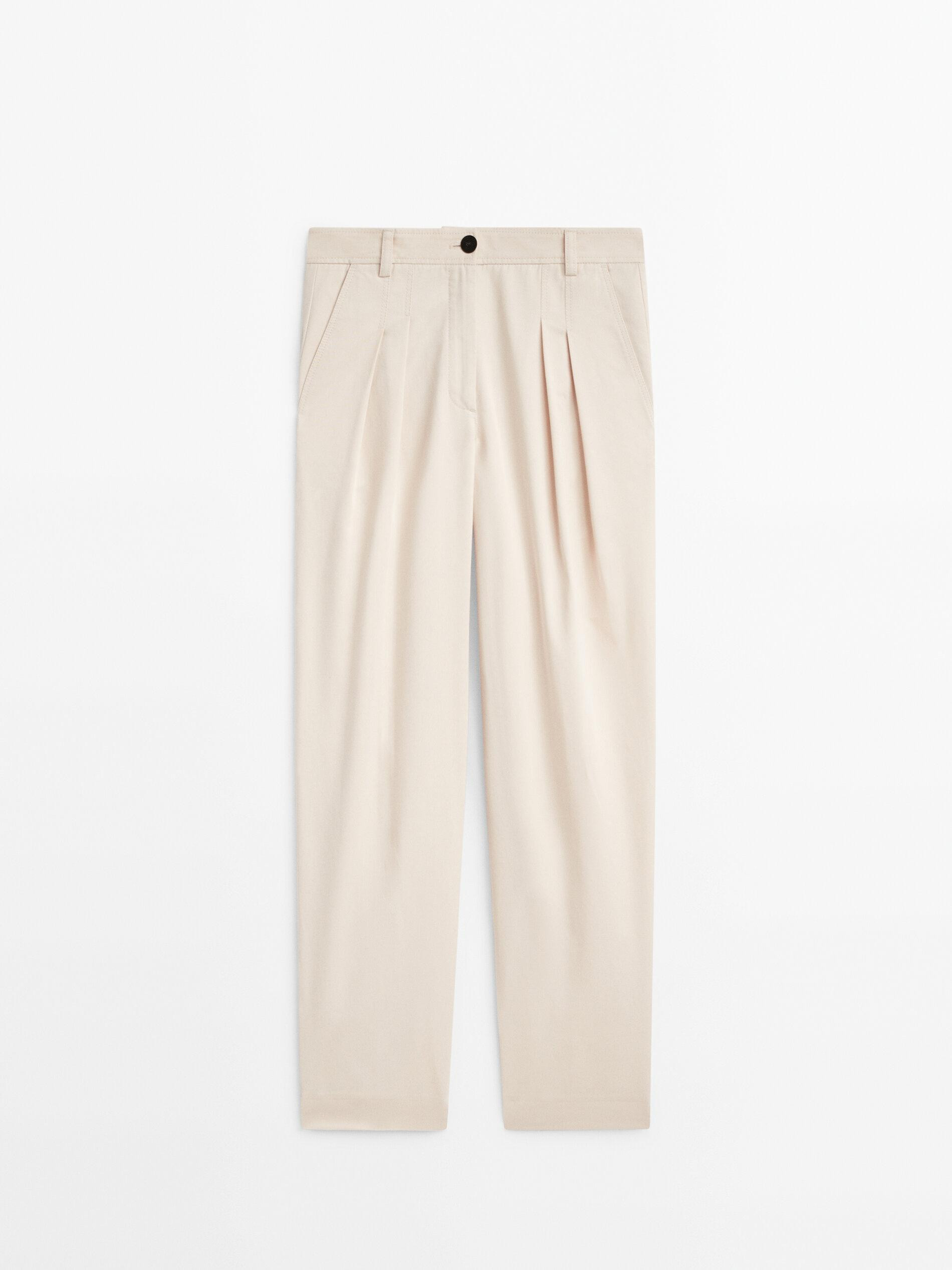 Twill cotton trousers with double darts | Massimo Dutti UK