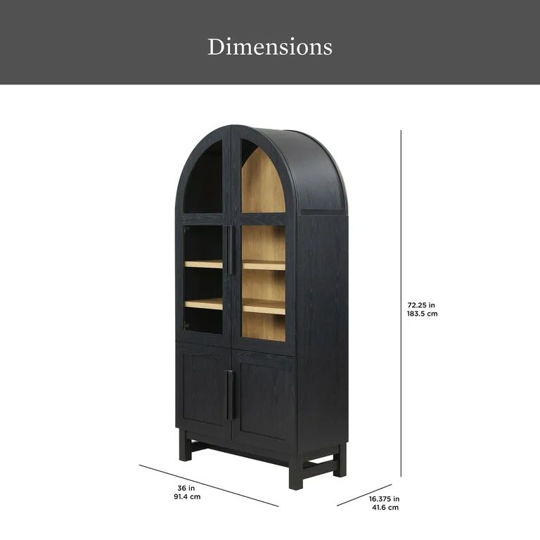 Better Homes & Gardens Juliet Kitchen Rounded Solid Wood Frame Arc Cabinet, Black Finish | Walmart (US)