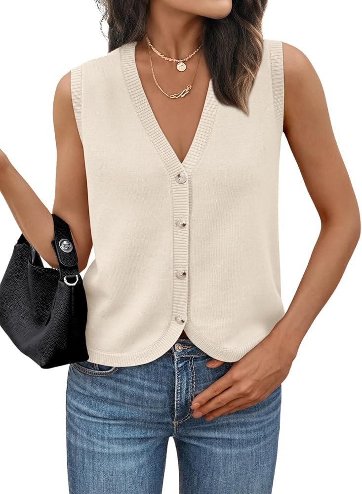 LILLUSORY Womens V Neck Sweater Vest Soft Thick Knit Sleeveless Button Down Fall Layering Tops | Amazon (US)