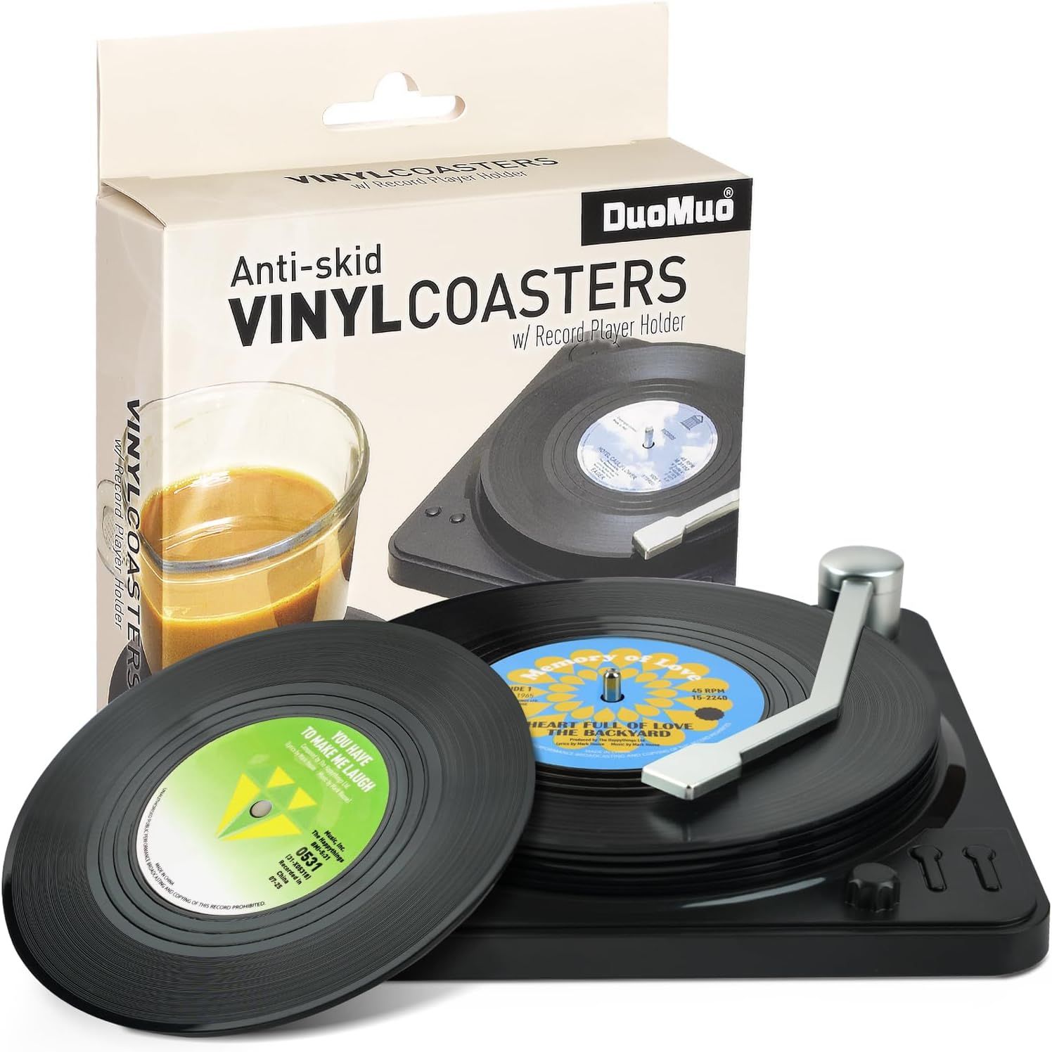 Funny Retro Record Coasters for Drinks with Vinyl Player Holder for Music Lovers,Set of 6 Convers... | Amazon (US)