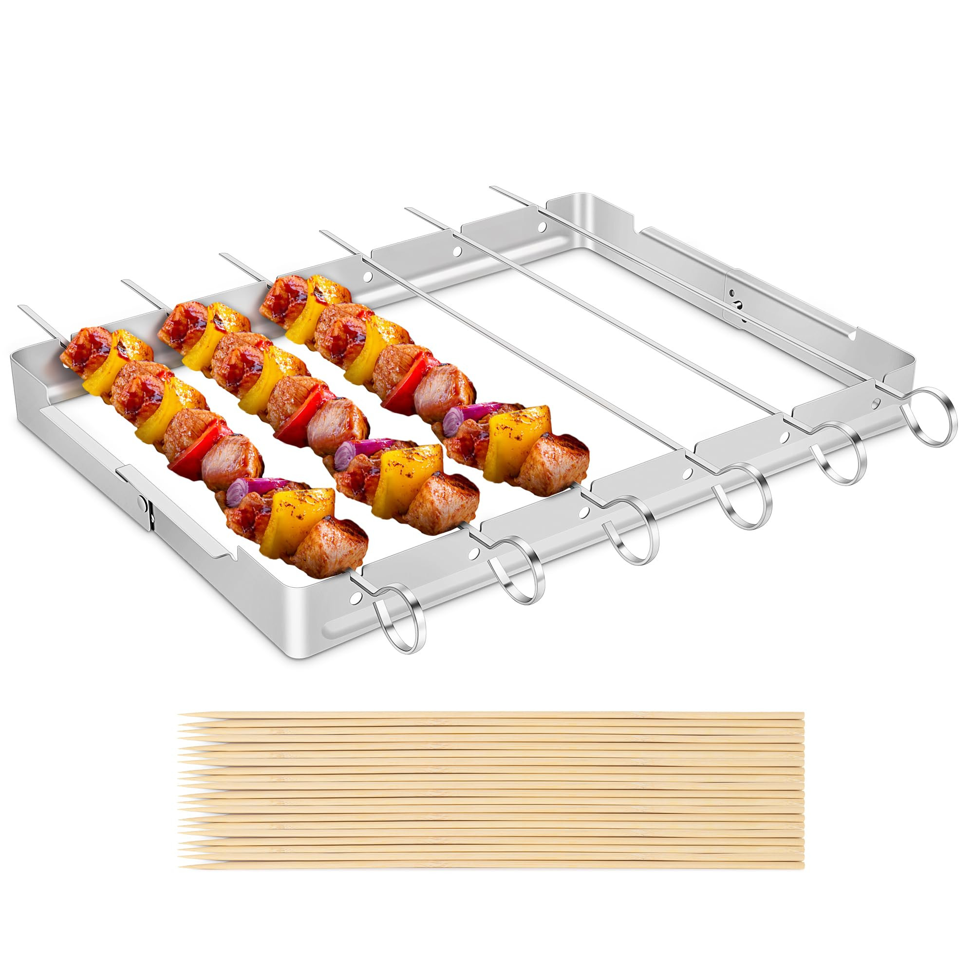 Unicook Stainless Steel BBQ Shish Kabob Set, Foldable Shish Kabob Holder with 6pcs 13"L Skewers, ... | Amazon (US)