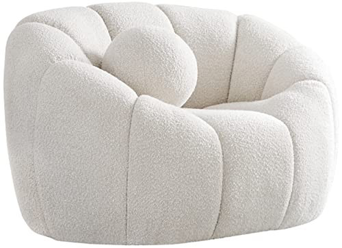 Meridian Furniture 644Cream-C Elijah Collection Modern | Contemporary Boucle Fabric Upholstered Chair with Deep Channel Tufting, Cream, 49" W x 34" D x 31" H | Amazon (US)