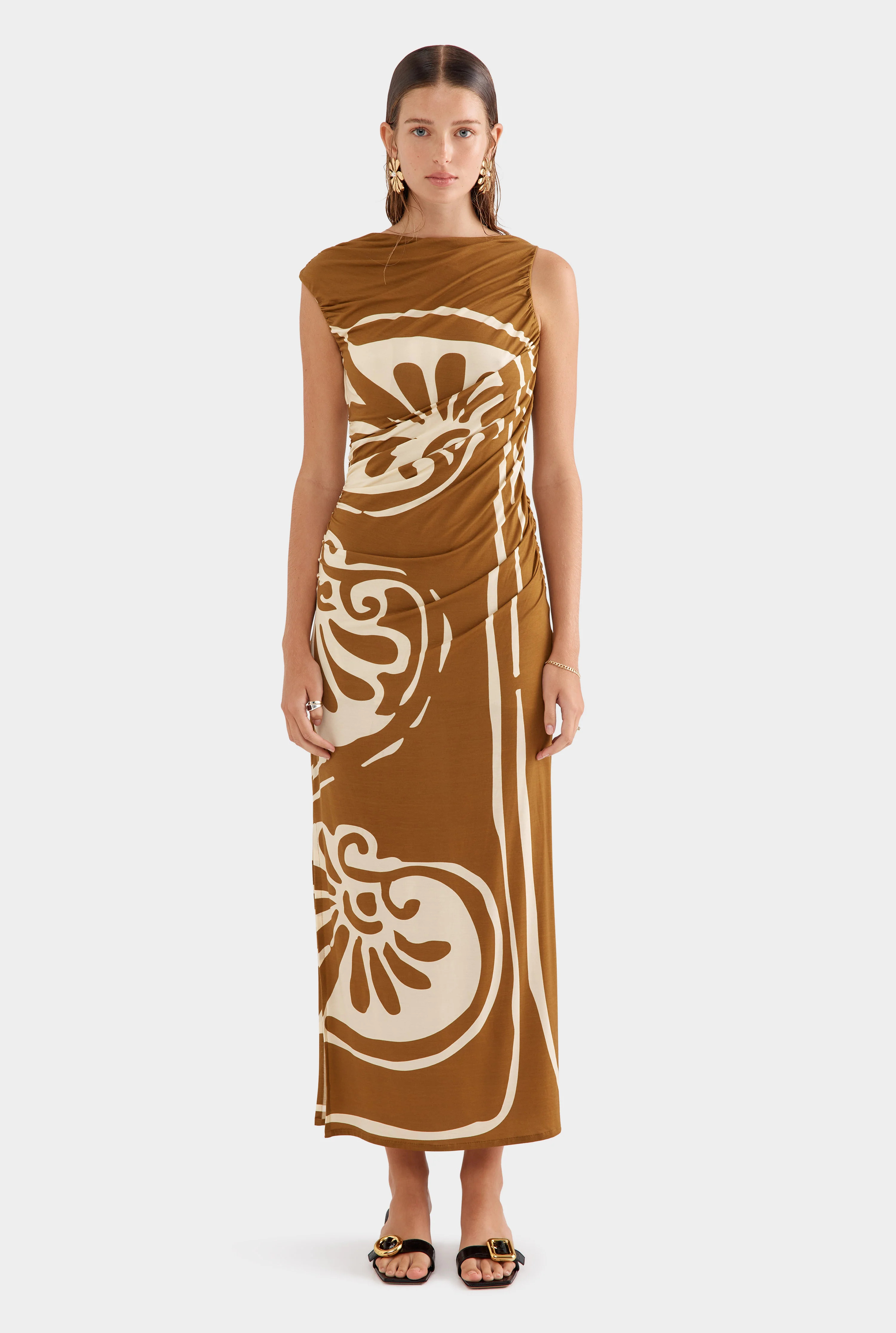 Printed Ruched Jersey Dress | Venroy AU