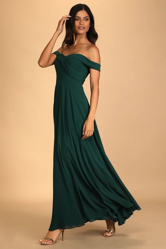 Romantic Elegance Hunter Green Off-the-Shoulder Maxi Dress | Lulus (US)