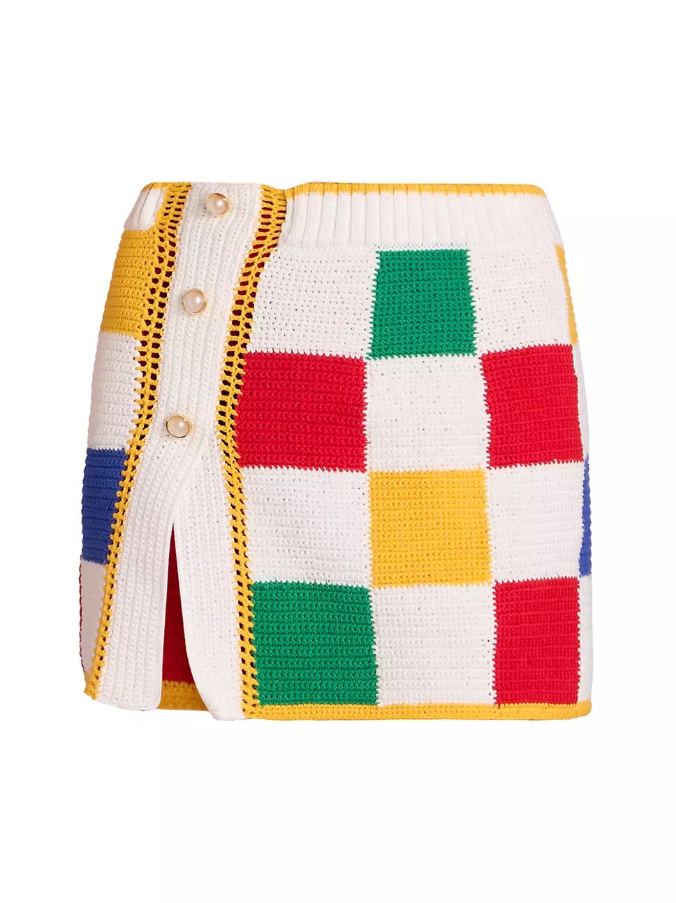 Colorblocked Check Crochet Cotton Miniskirt | Saks Fifth Avenue