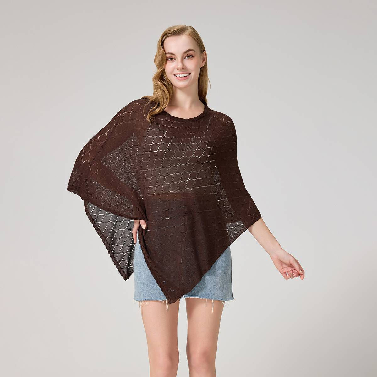 Women's Pointelle Poncho Sweater - Wild Fable™ Brown | Target