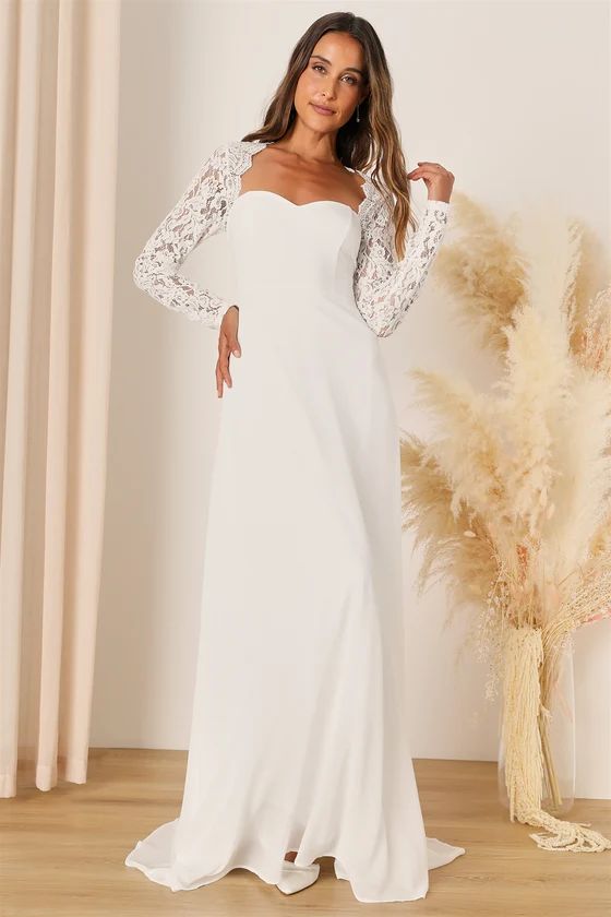 Promised Forever White Lace Long Sleeve Backless Maxi Dress | Lulus (US)