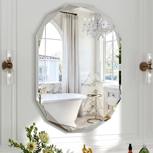 36''x24'' Beveled Edge Bathroom Vanity Mirror, Oval Wall Mirror, Frameless Mirror Over Sink for R... | Amazon (US)