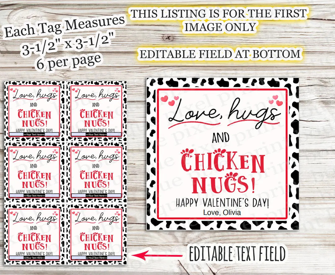 INSTANT DOWNLOAD Love Hugs and Chicken Nugs Happy Valentines Day 3.5x3.5 Tag Chicken Nuggets Teac... | Etsy (US)