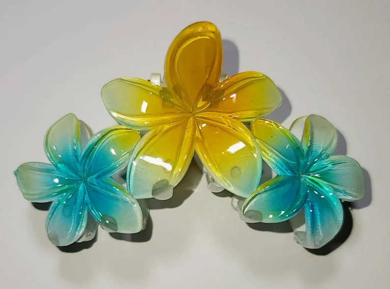 Brightly Colored Triple Plumeria Flower Hair Claw Clip | Etsy (US)