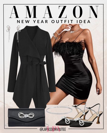 Step into the New Year with effortless glam! Elevate your style with a chic coat, a sizzling body-con mini dress, and accessorize with dazzling drop earrings, a sleek clutch sling bag, black heels adorned with rhinestones, and a statement necklace. Unleash the sparkle and embrace the spotlight in this unforgettable ensemble.

#LTKSeasonal #LTKstyletip #LTKHoliday