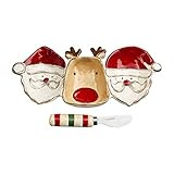 Mud Pie, Multi, Christmas Santa and Reindeer Triple Dip Serving Set, 5" x 11", dish spreader 5 1/... | Amazon (US)